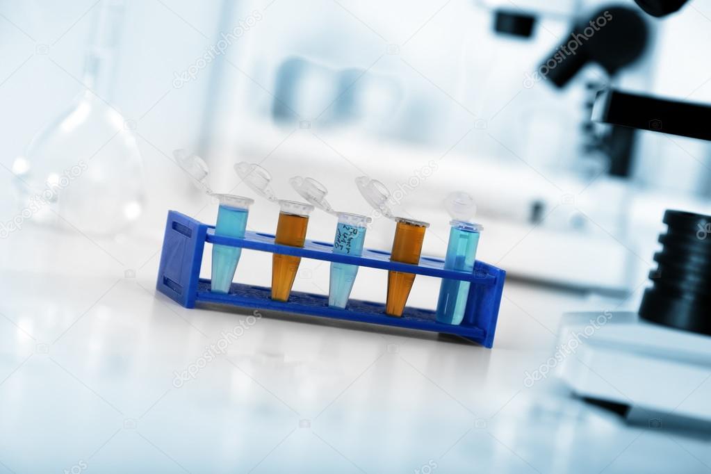 Micro tubes with biological samples in laboratory for DNA analys