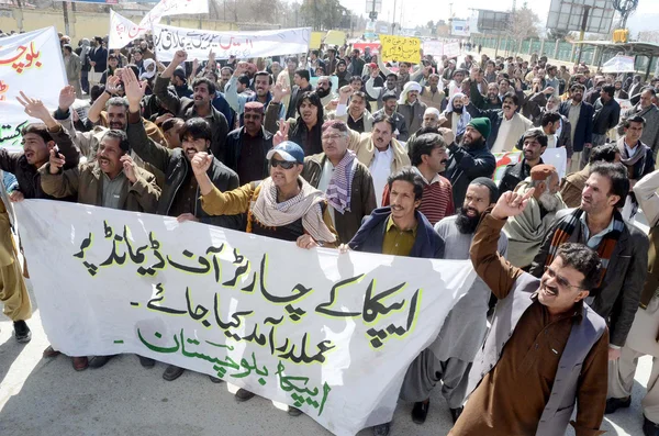 Medlemmar av alla Pakistan expediten Association (Apca) chant slagord för genomföra provinsiella stadgan av efterfrågan — Stockfoto