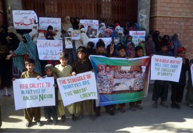 Activists of BSO (Azad) are protesting against Baloch genocide on the occasion of Youm-e-Shohada-e-Baloch during a demonstration clipart