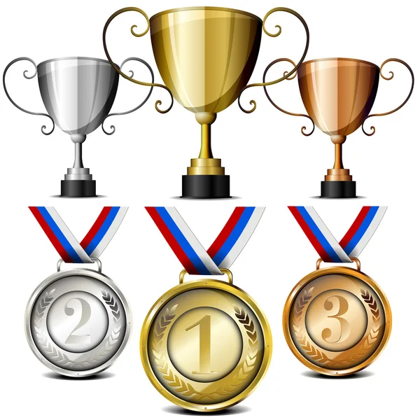 Medallas y trofeos — Vector de stock