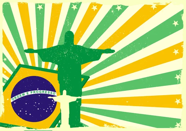 Jesús y bandera brasileña — Vector de stock