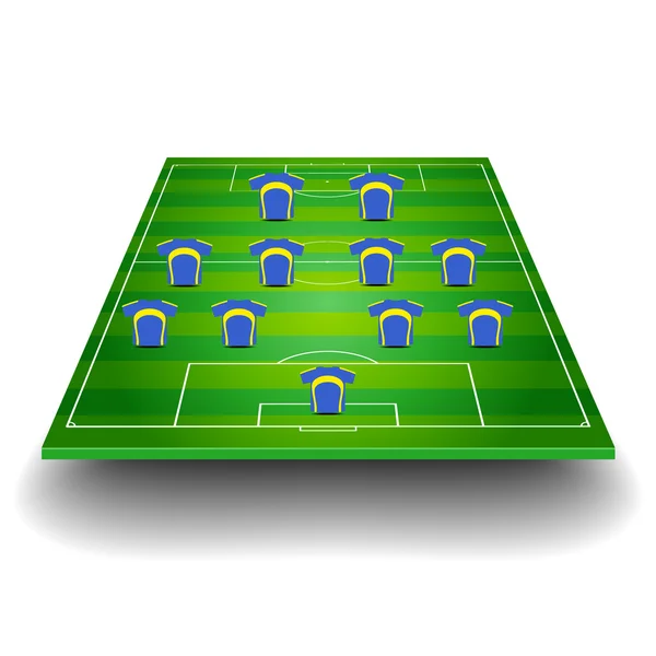 Terrain de football avec formation d'équipe — Image vectorielle