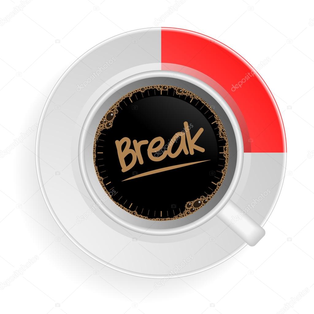 Detailed illustration of a cup of coffee with a red marked area and break writing, eps10 vector