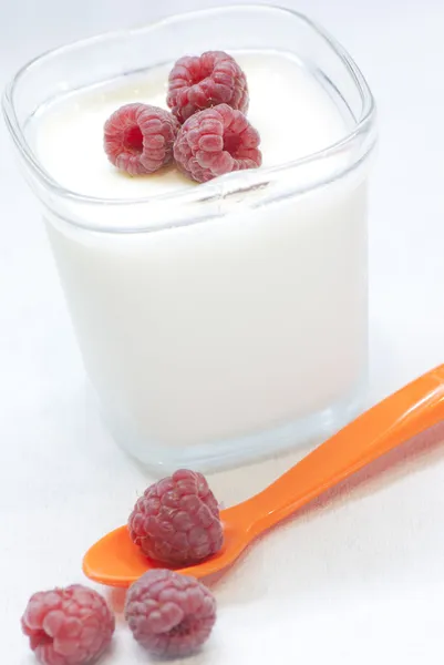 Yogur de frambuesa en vidrio —  Fotos de Stock