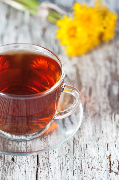 Filiżankę herbaty i mniszek lekarski — Zdjęcie stockowe