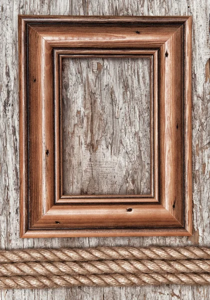 Houten frame en touw op het oude hout — Stockfoto