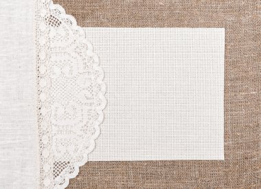 dantelli ve keten kumaş ile çuval bezi kartında tuval