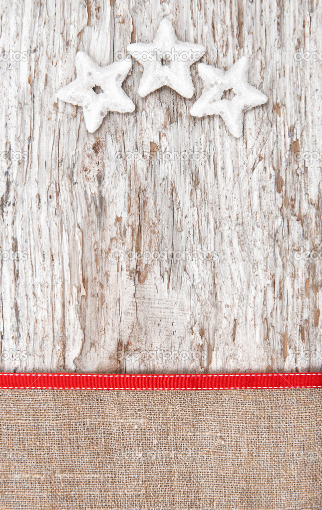 Christmas decoration with silver stars and burlap