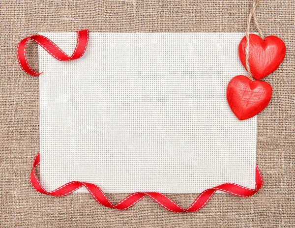 Tarjeta de San Valentín con cinta y corazones —  Fotos de Stock