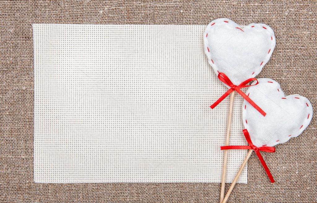 Valentine card with textile hearts
