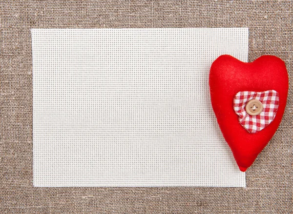 Valentine card with red textile heart — Stock Photo, Image