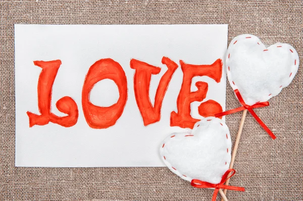 Valentine card with drawing word love — Stock Photo, Image