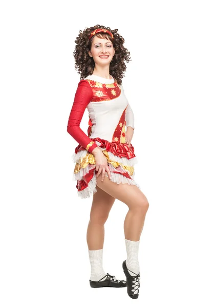 Young woman in irish dance dress posing isolated — Stock Photo, Image