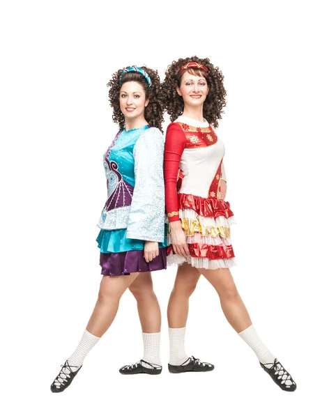 Two young women in irish dance dresses — Stock Photo, Image