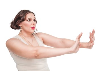 Plus size woman making refuse gesture clipart