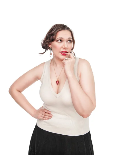 Beautiful plus size woman thinking — Stock Photo, Image
