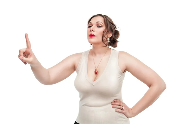 Plus size kvinna att göra val — Stockfoto