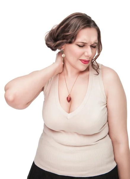 Plus Size Frau mit Schmerzen im Nacken — Stockfoto