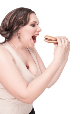 artı boyutu kadın hamburger yemek 
