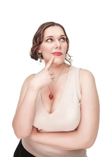 Beautiful plus size woman thinking — Stock Photo, Image