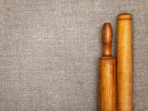 Kitchen utensils on the burlap — Stock Photo, Image