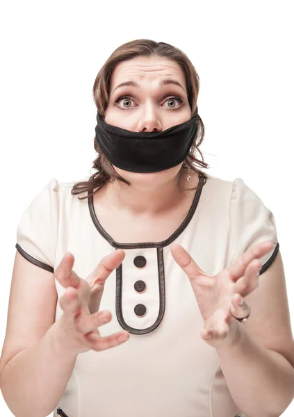 Plus size woman gagged and scared — Stock Photo, Image