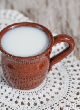 Seramik mug içinde taze süt