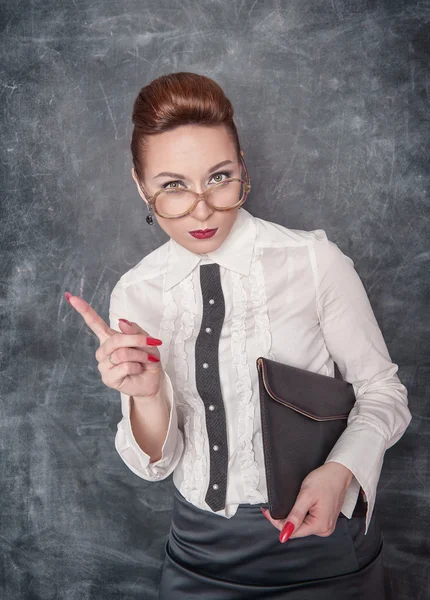 Strict teacher showing finger — Stock Photo, Image