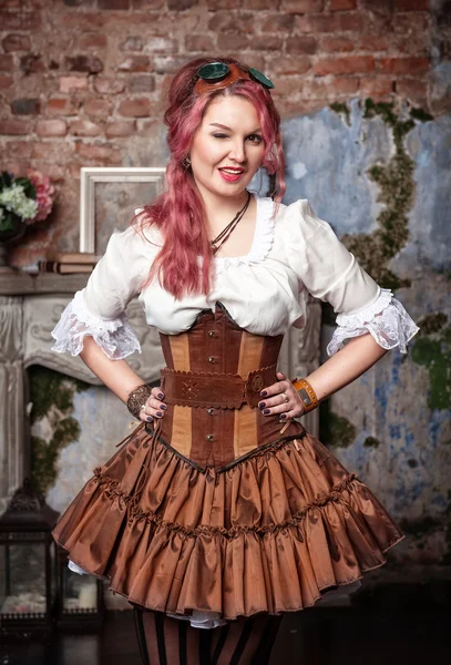 Beautiful steampunk woman winking — Stock Photo, Image