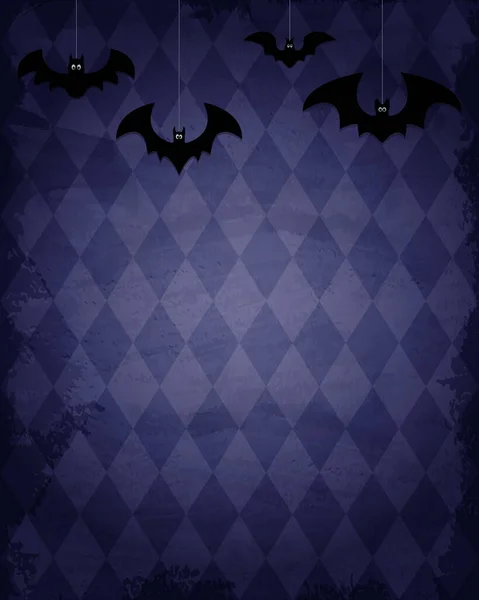 Blue Grunge Wallpaper Background Hanging Black Bats Vector Halloween Desig — Stock Vector