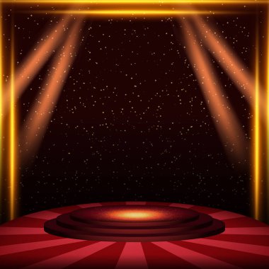 Gösterişli kırmızı ve altın vektör illüstrasyon arkaplanı sunum, konser ve tasarım için podyum