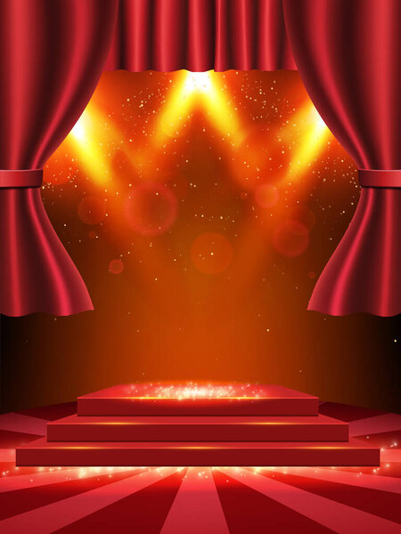 Luxury red vector background with curtain and podium for presentation, concert and show design