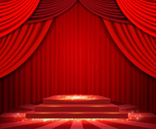 Luxury Red Vector Background Curtain Podium Presentation Concert Show Design — Stock Vector