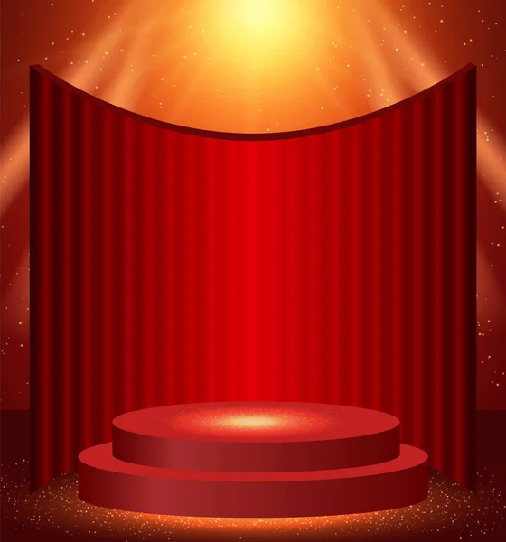 Vector Illustratie Rode Achtergrond Met Glanzende Vliegende Podium Podium — Stockvector