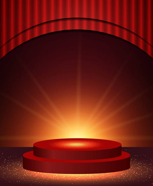 Vector illustration red background with shining sparkle stage podium