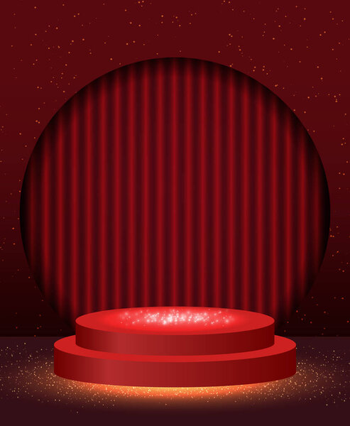 Vector illustration red background with shining sparkle stage podium for design