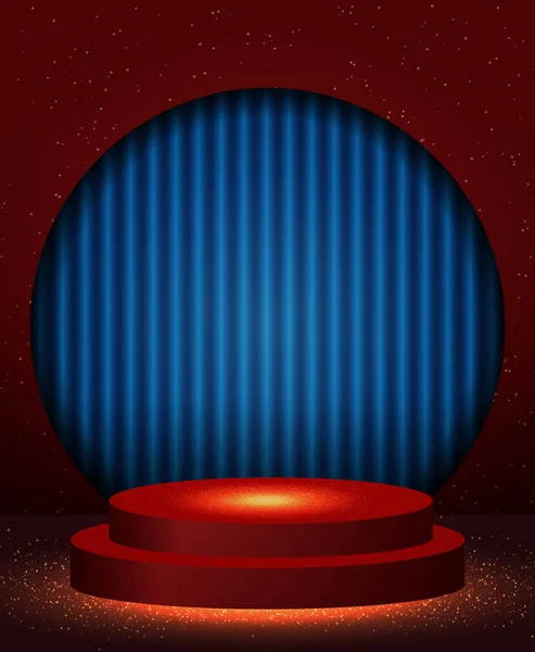 Векторная Иллюстрация Красный Синий Неоновый Фон Блестящей Подиумом Сцены — стоковый вектор