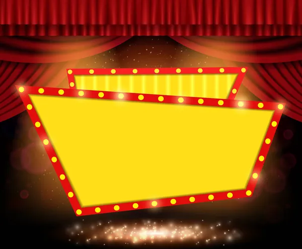 Vector Leuchtend Roter Vorhang Hintergrund Mit Retro Leuchtendem Banner Für — Stockvektor