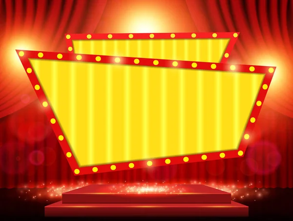 背景为红色窗帘 拱形横幅和聚光灯 音乐会 表演的设计 矢量说明 — 图库矢量图片