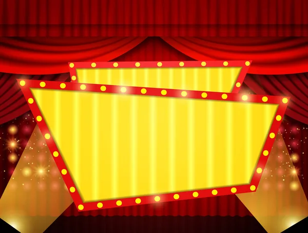 背景为红色剧场帷幕 复古拱形横幅和讲台 矢量说明 — 图库矢量图片