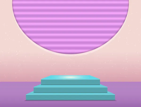 Vektor Bühne Rosa Neon Hintergrund Mit Geometrischer Cyan Plattform Für — Stockvektor