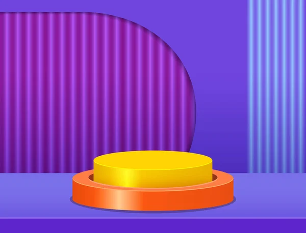 Векторная Сцена Фиолетово Голубой Неоновый Фон Геометрической Круглой Платформой Дизайнерского — стоковый вектор