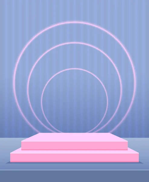 Векторный Синий Неоновый Фон Геометрической Розовой Платформой Дизайнерского Шоу Продукта — стоковый вектор