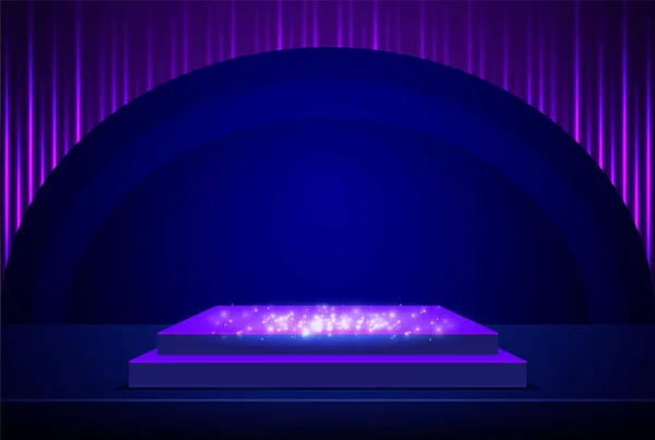 Vector Blauw Stralende Achtergrond Met Violet Podium Voor Presentatie Concert — Stockvector