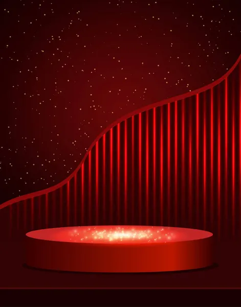 プレゼンテーション コンサートやショーのデザインのための表彰台とベクトル赤輝く背景 — ストックベクタ