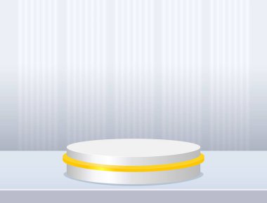 Tasarım ürünü için geometrik yuvarlak platformlu vektör safhası beyaz neon arkaplan