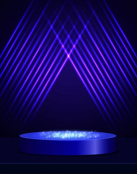 Vektor Blau Glänzender Hintergrund Mit Podium Für Präsentation Konzert Und — Stockvektor