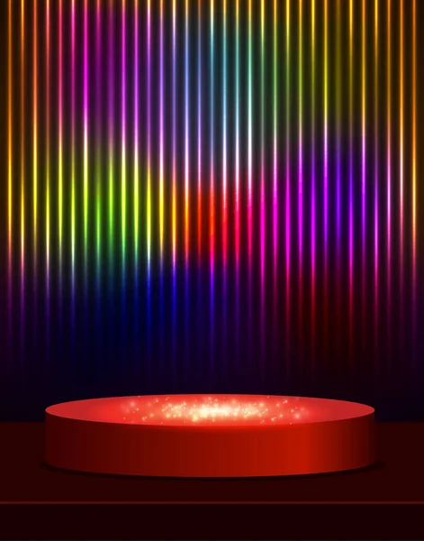 Vector Farbenfroher Glänzender Hintergrund Mit Rotem Podium Für Präsentation Konzert — Stockvektor