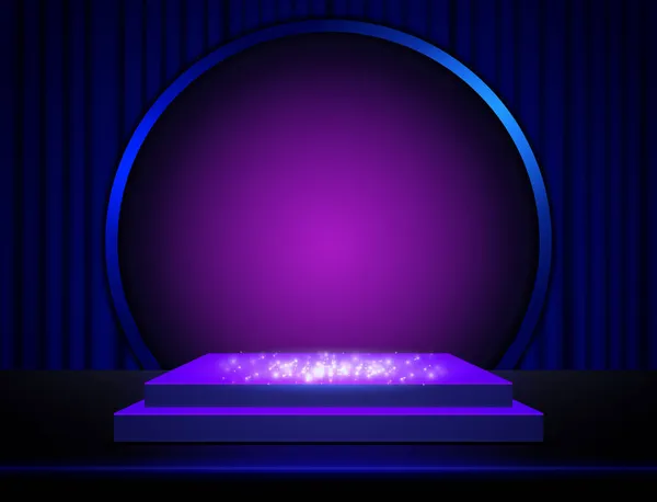 Векторний Етап Фіолетовий Неоновий Фон Геометрично Блакитною Платформою Дизайну Шоу — стоковий вектор