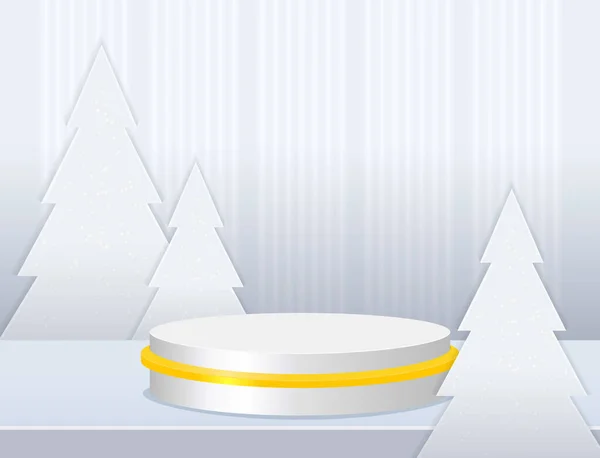 Vector Stage White Christmas Neon Hintergrund Mit Geometrischer Runder Plattform — Stockvektor